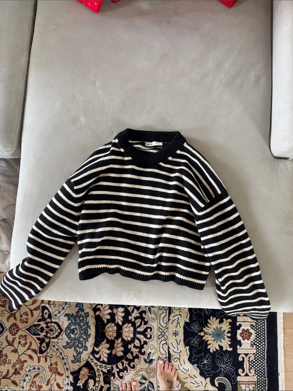 Elodie Black and White Striped Crewneck Sweater
